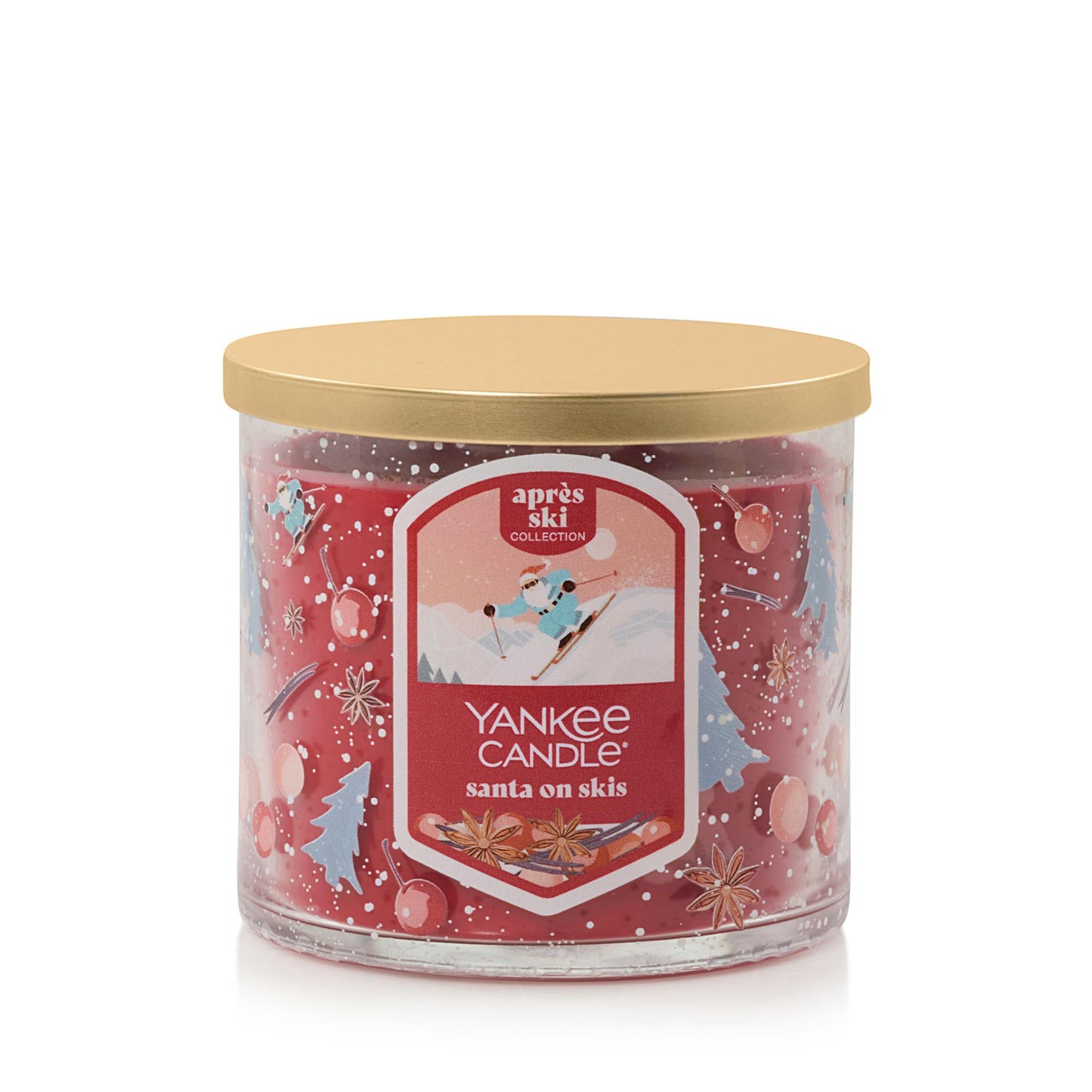 santa on skis three wick candle with lid